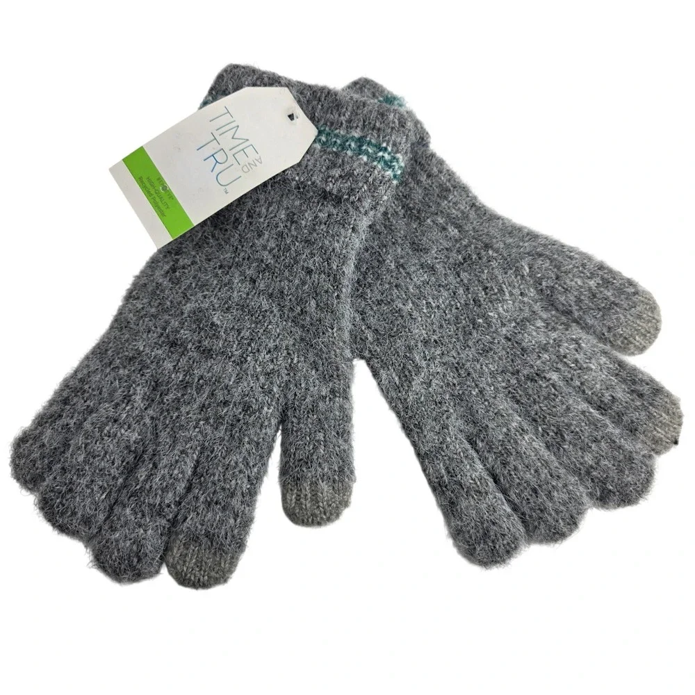 Time and‎ Tru Striped Touchscreen Gloves Gray Winter Accessory